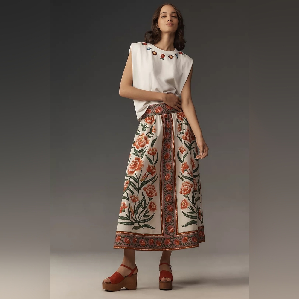 NWT FARM Rio Ainika Delicate Floral Midi Skirt